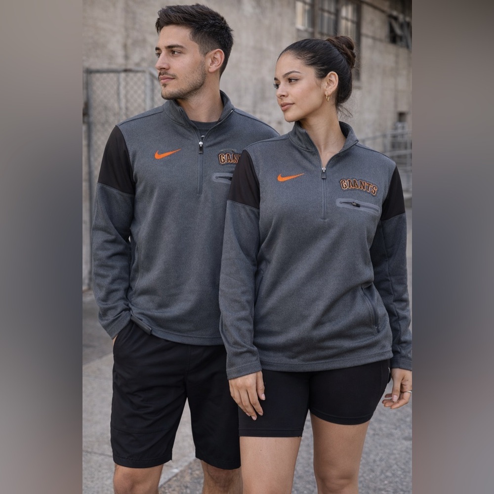 Nike SF Giants Quarter Zip Pullover Gray Orange S MLB Baseball Athletic Top